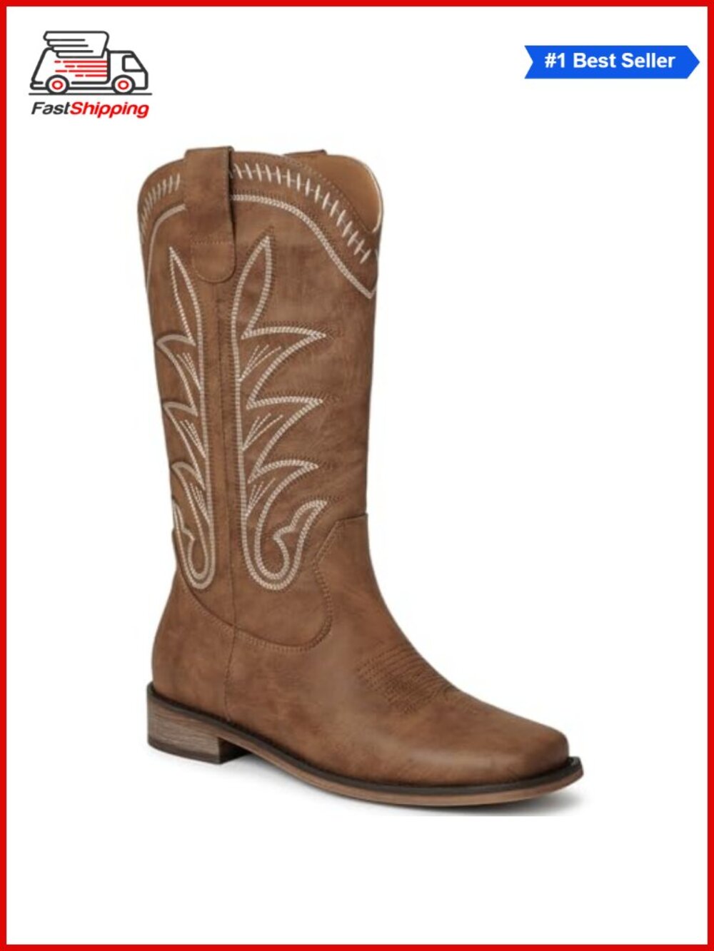 ✨ Herrlyn Women's Square Toe Mid-Calf Western Cowboy Boots Embroidered Chunky
